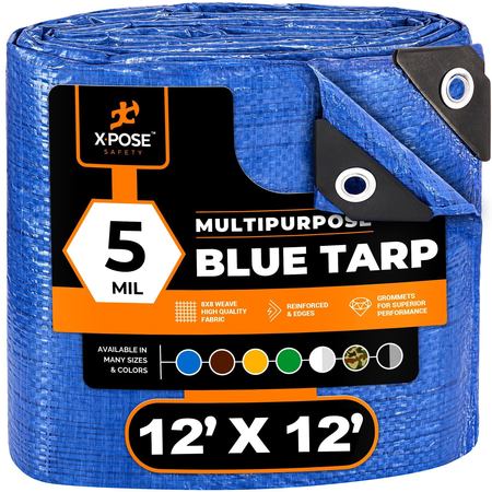 Xpose Safety 12 ft x 12 ft Tarp, Blue, Polyethylene BT-1212-A